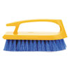<strong>Rubbermaid® Commercial</strong><br />Iron-Shaped Handle Scrub Brush, Blue Polypropylene Bristles, 6" Brush, 6" Yellow Plastic Handle