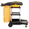 High Capacity Cleaning Cart, Plastic, 4 Shelves, 2 Bins, 21.75" x 49.75" x 38.38", Black