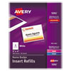 <strong>Avery®</strong><br />Name Badge Insert Refills, Horizontal/Vertical, 3 x 4, White, 300/Box