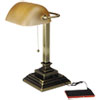 Traditional Banker's Lamp with USB, 10w x 10d x 15h, Antique Brass