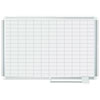 Gridded Magnetic Steel Dry Erase Planning Board, 1 x 2 Grid, 36 x 24, White Surface, Silver Aluminum Frame