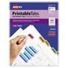 Printable Plastic Tabs with Repositionable Adhesive, 1/5-Cut, Assorted Colors, 1.25" Wide, 96/Pack