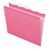Ready-Tab Colored Reinforced Hanging Folders, Letter Size, 1/5-Cut Tab, Pink, 20/box