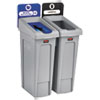 Slim Jim Recycling Station Kit, 2-Stream Landfill/Mixed Recycling, 46 gal, Plastic, Blue/Gray