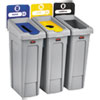Slim Jim Recycling Station Kit, 3-Stream Landfill/Paper/Bottles/Cans, 69 gal, Plastic, Blue/Gray/Yellow