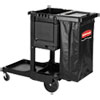 Executive Janitorial Cleaning Cart, Plastic, 4 Shelves, 1 Bin, 12.1" x 22.4" x 23", Black