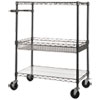 Three-Tier Wire Cart with Basket, Metal, 2 Shelves, 1 Bin, 500 lb Capacity, 34" x 18" x 40", Black Anthracite