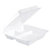 <strong>Dart®</strong><br />Foam Hinged Lid Containers, 3-Compartment, 9.25 x 9.5 x 3, White, 200/Carton