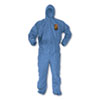A60 Elastic-Cuff, Ankles and Back Hooded Coveralls, Large, Blue, 24/Carton