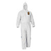 A35 Liquid and Particle Protection Coveralls, Zipper Front, Hooded, Elastic Wrists and Ankles, Large, White, 25/Carton