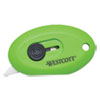 <strong>Westcott®</strong><br />Compact Safety Ceramic Blade Box Cutter, Retractable Blade, 0.5" Blade, 2.5" Plastic Handle, Green
