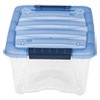 Stack and Pull Latching Flat Lid Storage Box, 3.23 gal, 10.9" x 16.5" x 6.5", Clear/Translucent Blue