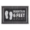 Message Floor Mats, 24 x 36, Charcoal, "Maintain 6 Feet Apart"