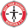 Slip-Gard Social Distance Floor Signs, 12" Circle, "Keep Your Distance Maintain 6 ft", Human/Arrows, Red/White, 25/Pack