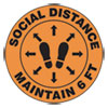 Slip-Gard Social Distance Floor Signs, 12" Circle, "Social Distance Maintain 6 ft", Footprint, Orange, 25/Pack
