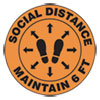 Slip-Gard Social Distance Floor Signs, 17" Circle, "Social Distance Maintain 6 ft", Footprint, Orange, 25/Pack
