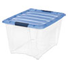 Stack and Pull Latching Flat Lid Storage Box, 13.5 gal, 22" x 16.5" x 13.03", Clear/Translucent Blue