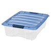Stack and Pull Latching Flat Lid Storage Box, 6.73 gal, 16.5" x 22" x 6.5", Clear/Translucent Blue