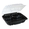 Earthchoice Dual Color Hinged-Lid Takeout Container, 3-Compartment, 34 Oz, 10.5 X 9.5 X 3, Black/clear, 132/carton