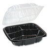 EarthChoice Vented Dual Color Microwavable Hinged Lid Container, 33 oz, 8.5 x 8.5 x 3, 3-Compartment, Black/Clear, 150/Carton