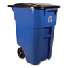 <strong>Rubbermaid® Commercial</strong><br />Square Brute Recycling Rollout Container, 50 gal, Plastic, Blue