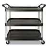 <strong>Rubbermaid® Commercial</strong><br />Three-Shelf Service Cart, Plastic, 3 Shelves, 200 lb Capacity, 18.63" x 33.63" x 37.75", Black