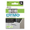 D1 High-Performance Polyester Removable Label Tape, 0.5" x 23 ft, Black on White