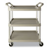 <strong>Rubbermaid® Commercial</strong><br />Three-Shelf Service Cart, Plastic, 3 Shelves, 200 lb Capacity, 18.63" x 33.63" x 37.75", Platinum