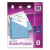<strong>Avery®</strong><br />Binder Pockets, 3-Hole Punched, 9.25 x 11, Assorted Colors, 5/Pack