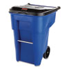 Brute Rollout Container, Square, Plastic, 50 Gal, Blue