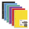 Spiral Notebook, 3-Hole Punched, 1-Subject, Medium/College Rule, Randomly Assorted Cover Color, (100) 11 x 8 Sheets