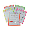 Reusable Dry Erase Pockets, 9 x 12, Assorted Neon Colors, 25/Box