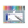 Triplus Fineliner Porous Point Pen, Stick, Extra-Fine 0.3 mm, Assorted Ink Colors, Silver Barrel, 20/Pack