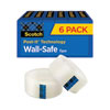 Wall-Safe Tape, 1" Core, 0.75" x 66.66 ft, Clear, 6/Pack