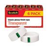 <strong>Scotch®</strong><br />Transparent Tape, 1" Core, 0.75" x 83.33 ft, Transparent, 6/Pack