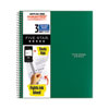 Wirebound Notebook, 3 Subject, Medium/College Rule, Randomly Assorted Covers, 11 x 8.5, 150 Sheets