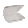 <strong>Pactiv Evergreen</strong><br />Foam Hinged Lid Container, Dual Tab Lock Happy Face, 8 x 7.75 x 2.25, White, 200/Carton