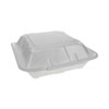 Vented Foam Hinged Lid Container, Dual Tab Lock Economy, 3-Compartment, 9.13 x 9 x 3.25, White, 150/Carton