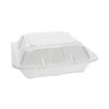 <strong>Pactiv Evergreen</strong><br />Vented Foam Hinged Lid Container, Dual Tab Lock, 3-Compartment, 9.13 x 9 x 3.25, White, 150/Carton