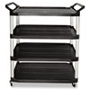 Open-Side Utility Cart, Plastic, 4 Shelves, 300 lb Capacity, 40.63" x 20" x 51", Black
