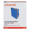 <strong>Universal®</strong><br />Six-Section Pressboard Classification Folders, 2.5" Expansion, 2 Dividers, 6 Fasteners, Letter Size, Blue, 10/Box