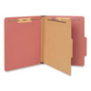 Four-Section Pressboard Classification Folders, 1 Divider, Letter Size, Red, 10/Box