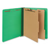 Bright Colored Pressboard Classification Folders, 2 Dividers, Letter Size, Emerald Green, 10/Box