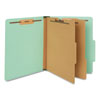 Six-Section Classification Folders, Heavy-Duty Pressboard Cover, 2 Dividers, 6 Fasteners, Letter Size, Light Green, 20/Box