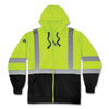 GloWear 8372 ZipUp HiVis Class 3 Zip Hooded Sweatshirt with Black Bottom, Polar Fleece, Lime, Medium