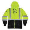 GloWear 8372 ZipUp HiVis Class 3 Zip Hooded Sweatshirt with Black Bottom, Polar Fleece, Lime, Large