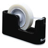 Heavy Duty Weighted Desktop Tape Dispenser with One Roll of Tape, 1" and 3" Cores, ABS, Black