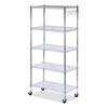 <strong>Alera®</strong><br />5-Shelf Wire Shelving Kit with Casters and Shelf Liners, 36w x 18d x 72h, Silver