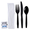 <strong>Boardwalk®</strong><br />Six-Piece Cutlery Kit, Condiment/Fork/Knife/Napkin/Teaspoon, Black, 250/Carton