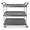 <strong>Rubbermaid® Commercial</strong><br />Xtra Utility Cart with Open Sides, Plastic, 3 Shelves, 300 lb Capacity, 20" x 40.63" x 37.8", Gray